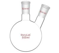 stonylab Ballon à Fond Rond en Verre Borosilicate 500ml à Double Col, Joint Extérieur Standard 24/40 Centre et Latéral, Paroi Épaisse pour Laboratoire