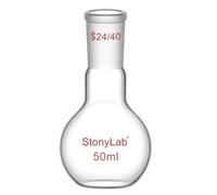 StonyLab Borosilicaté Verre Simple cou Fond plat Ébullition Flasque, Ballons de Laboratoire Single Neck Flat Bottom Boiling Flask avec 24/40 Standard Cône Joint Extérieur - 50ml