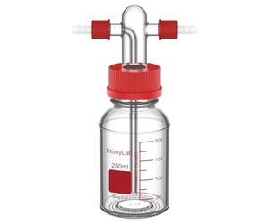 stonylab Bouteille de Lavage de Gaz en Verre Borosilicaté avec Bouchon à Vis GL45, Bouchon PP et Joint Silicone, Raccord Tuyau 8 mm pour Stockage et Distribution en Laboratoire, 250 ml