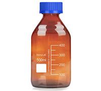 stonylab Bouteille de Stockage avec Bouchon à Vis GL45, Bouteille Ronde Graduée en Verre de 500 ml pour le Stockage de Réactifs en Laboratoire, avec Bouchon à vis Bleu, 1 Ppaquet