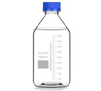 stonylab Bouteille de Stockage Gradués avec Bouchon à Vis GL45, 1000 ml en Verre Transparent Rond pour Réactifs de Laboratoire avec Bouchon à vis Bleu, 1 Pack