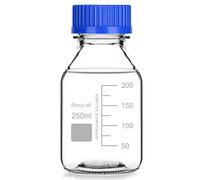 stonylab Bouteille de Stockage Gradués avec Bouchon à Vis GL45, 250 ml en Verre Transparent Rond pour Réactifs de Laboratoire avec Bouchon à vis Bleu, 1 Pack