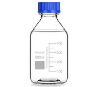 stonylab Bouteille de Stockage Gradués avec Bouchon à Vis GL45, 500 ml en Verre Transparent Rond pour Réactifs de Laboratoire avec Bouchon à vis Bleu, 1 Pack