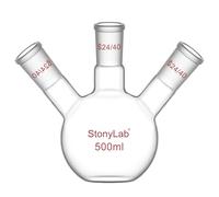 stonylab Fiole à Fond Plat à 3 Cols, Verre Borosilicate, Joint Standard 24/40, Fiole de Réaction de Laboratoire de Chimie, Capacité 500 ml