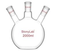 stonylab Fiole à Fond Plat à 3 Cols, Verre Borosilicate, Joint Standard 24/40, Fiole de Réaction de Laboratoire de Chimie, Capacité 2000 ml