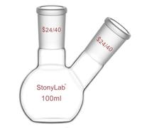 stonylab Fiole à Fond Plat FBF, Paroi Épaisse 2-Cou Fiole de Laboratoire Fiole d’Ébullition à Fond Plat en Verre Borosilicaté avec Articulation Standard de 24/40, 100 ml