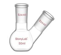 stonylab Fiole à Fond Plat FBF, Paroi Épaisse 2-Cou Fiole de Laboratoire Fiole d’Ébullition à Fond Plat en Verre Borosilicaté avec Articulation Standard de 24/40, 50 ml