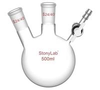 stonylab Fiole de Réaction à 2 Cols, Récipient à Fond Rond avec Robinet à Boisseau PTFE et Joints 24/40, pour Réactions de Laboratoire (500 mL Capacité)