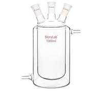 stonylab Fiole de Réaction à Double Enveloppe, Fond Plat, Récipient de Réaction à Double Couche avec Trois Joints Standard de 24/40, 1000 ml