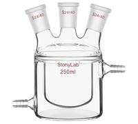 stonylab Fiole de Réaction à Double Enveloppe, Fond Plat, Récipient de Réaction à Double Couche avec Trois Joints Standard de 24/40, 250 ml