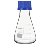stonylab Fiole Erlenmeyer avec Bouchon à Vis Bleu, Graduée, en Verre Borosilicaté pour Laboratoire, 100 ml
