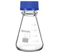 stonylab Fiole Erlenmeyer avec Bouchon à Vis Bleu, Graduée, en Verre Borosilicaté pour Laboratoire, 250 ml
