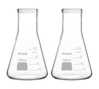 stonylab Fioles Erlenmeyer, Lot de 2 Fioles Erlenmeyer en Verre Borosilicaté à Col Étroit de 100 ml à Paroi Épaisse, Matériel de Laboratoire