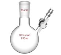 stonylab Flacon de Réaction - Flacon de Réaction en Verre Borosilicaté à col Unique avec Joint 24/40 et Valve à Robinet en PTFE Flacon à Fond Rond, capacité de 250 ml
