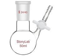 stonylab Flacon de Réaction - Flacon de Réaction en Verre Borosilicaté à col Unique avec Joint 24/40 et Valve à Robinet en PTFE Flacon à Fond Rond, capacité de 50 ml
