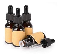 Stonylab Lot de 4 flacons compte-gouttes en verre ambré bouchon intérieur étiquette pour huiles essentielles aromathérapie parfums Marron 15 ml