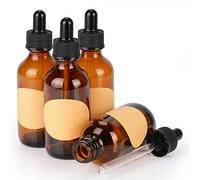 StonyLab Lot de 4 flacons compte-gouttes en verre ambré marron avec compte-gouttes en verre effilé, bouchon intérieur et étiquette pour huiles essentielles, aromathérapie et parfums