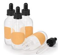 Stonylab Lot de 4 flacons compte-gouttes vides en verre avec compte-gouttes, bouchon intérieur et étiquette pour huiles essentielles, aromathérapie, parfums (60 ml, transparent)