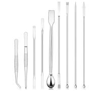 stonylab Lot de 9 Micro Cuillères et Spatules de Laboratoire, Spatules Double Embout en Acier Inoxydable, Cuillères d'Échantillonnage, Micro Pelles avec Pince à Épiler pour Poudre et Réactifs