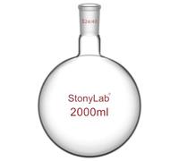 StonyLab Verre Simple cou Fond Rond Flasque RBF, Ballons de Laboratoire Single Neck Round Bottom Flask avec 24/40 Standard Cône Joint Extérieur - 2000ml