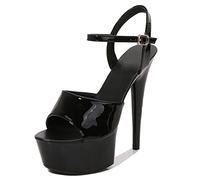 Stool 15 Cm Femmes Peep Bout Ouvert Plate-Forme Ciel Haut Talon Aiguille Bride À La Cheville Boucle Sandales De Fête Sandales Sexy Pôle Fitness Danseur Talon Plate-Forme Sandale,Noir,40