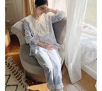 Stool Doux Femmes Dentelle Coton Vêtements De Nuit Princesse Dame Chemise De Nuit D'été Vintage Chemise De Nuit Victorienne À Manches Longues Vêtements De Nuit Décontracté Pyjamas,Bleu,S