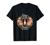 Stop and Smell The Rose Wine Humour Floral Graphic T-Shirt