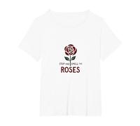 Stop and Smell The Roses Inspiration Floral T-Shirt, Femme Grandes Tailles, Blanc, 5X