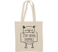 Stop Eating Animals Cat Sketch Sac fourre-tout en coton naturel Blanc