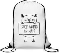 Stop Eating Sac de gym décontracté avec cordon de serrage Motif chat Blanc