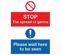 STOP germs Please wait here to be seen Plaque vinyle autocollant