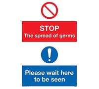 STOP germs Please wait here to be seen Plaque vinyle autocollant