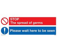 STOP germs Please wait here to be seen Plaque vinyle autocollant