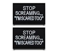 STOP SCREAMING Lot de 2 écussons amusants amovibles avec broderie, drapeau militaire tactique, pour veste, gilet, vêtements, casquette de baseball, sacs à dos, sacs à dos et poches extérieures
