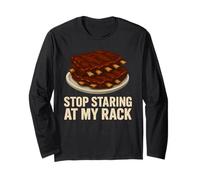 Stop Staring at My Rack Funny BBQ Ribs Grill Meat Pun Manche Longue