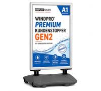 Stop-trottoir WindPro® PREMIUM | Porte-affiche A1 étanche argent | GEN2 | Présentoir d'affiches d'extérieur - Étanche - Utilisable des deux côtés pour 2 affiches - Rouleaux - IP55 - Protection UV