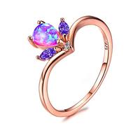 STOPI Anneau De Fleur D'opale De Feu Bleu/Blanc/Violet Anneaux De Mariage Remplis De Rose Et d'or Vintage pour Les Femmes Bijoux De Pierre De Naissance