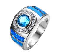 STOPI Bague Géométrique Vintage en Or Blanc Rempli D'opale De Feu Bleu Bague De Cocktail Bijoux en Cristal Bandes De Mariage pour Les Couples