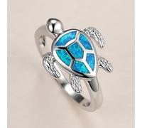 STOPI Mignon Femelle Bleu Opale Pierre Anneau Breloque Couleur Argent Mince Anneaux De Mariage pour Les Femmes De Luxe Mariée Tortue De Mer Bague De Fiançailles