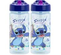 Stor Bouteille d'eau carrée réutilisable avec paille intégrée 510 ml, motif Stitch, Bleu (Lot de 2)