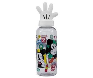 Stor Bouteille originale Disney Mickey Mouse de 560 ml pour enfants avec couvercle décoré et personnages de films 3D au premier plan.