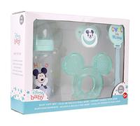 Stor Ensemble de 4 pièces Disney Mickey Mouse pour enfants, sans BPA, avec biberon, tétine, porte-tétine et appareil de massage des dents, lavable et réutilisable