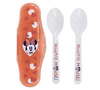 Stor Ensemble de deux cuillères Minnie Mouse pour petites filles en plastique, sans BPA, lavables et réutilisables, avec boîte