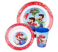 Stor Ensemble de Vaisselle réutilisable pour Enfants et Micro-Ondes composé d'un Verre, d'une Assiette et d'un Bol Super Mario