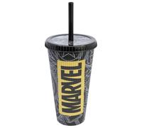 STOR Gobelet Cafe a Emporter avec Couvercle et Paille Avengers 790ml - Polypropylene Reutilisable sans BPA - Grand Tumbler Voyage