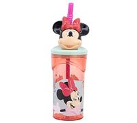 Stor Gobelet en plastique original Disney Minnie Mouse 360 ml pour enfants avec paille rose et capuchon de souris 3D