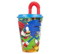 Stor Gobelet en plastique Sega Sonic pour enfants 430 ml, sans BPA, réutilisable et lavable, avec paille et couvercle