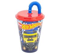 STOR Gobelet Enfant avec Couvercle et Paille Hot Wheels 430ml - Verre Réutilisable en Plastique Résistant pour Enfants - Anti-Fuite