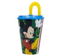 STOR Gobelet Enfant avec Couvercle et Paille Mickey Mouse 430ml - Verre Plastique Résistant pour Enfants - Anti-Fuite