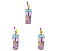 Stor Gobelet réutilisable avec paille et couvercle avec figurine 3D et capacité de 360 ml Princesses Disney (Lot de 3)